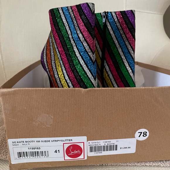 CHRISTIAN LOUBOUTIN SO KATE BOOTY 100 SUEDE STRIPY GLITTER - Picture 4 of 10